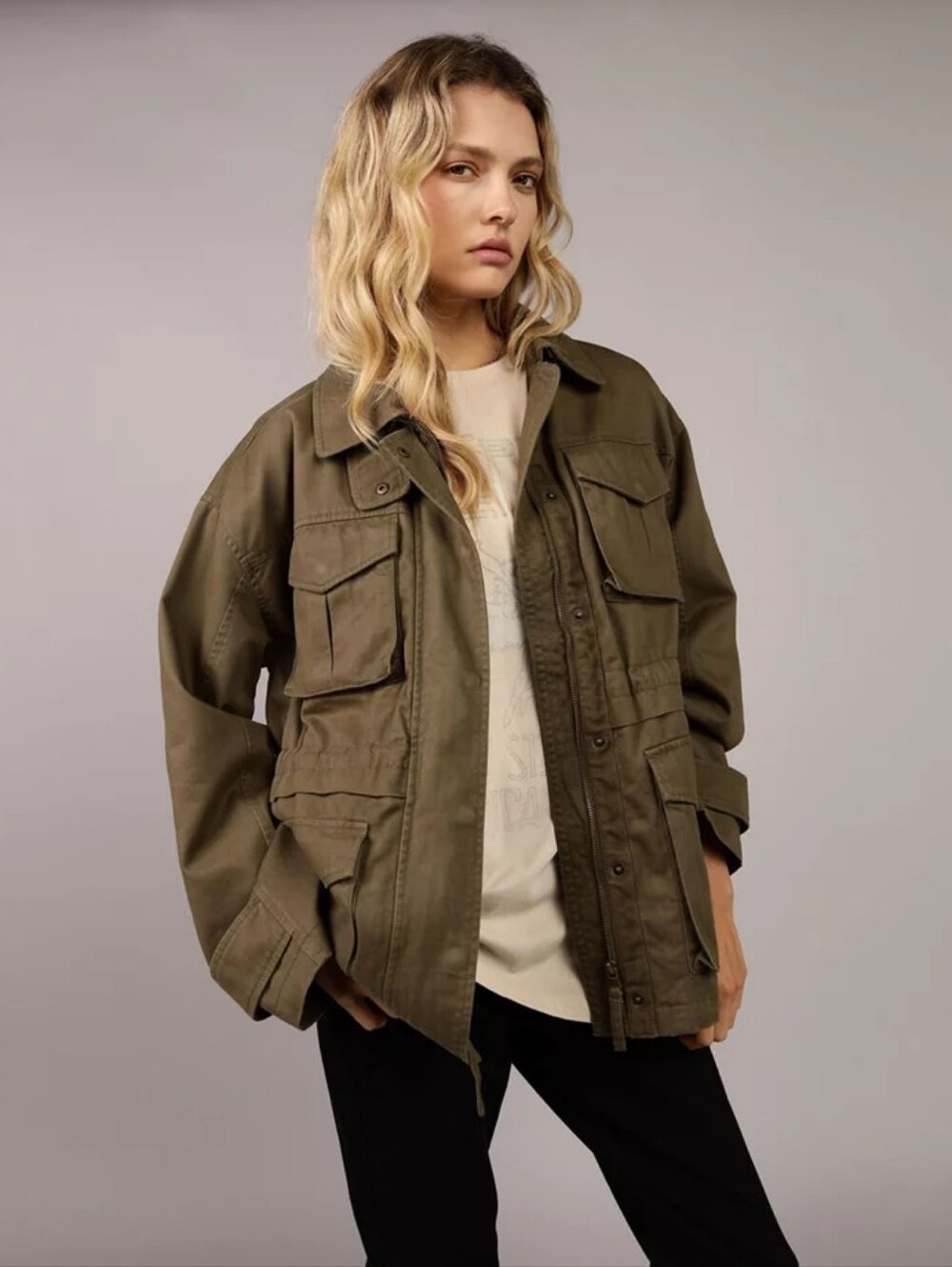 American Eagle Outfitters Womens Military Utility Field Jacket Olive Green Med